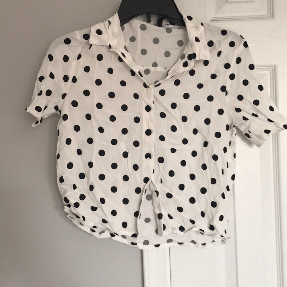 H&M white and play polka dot crop top